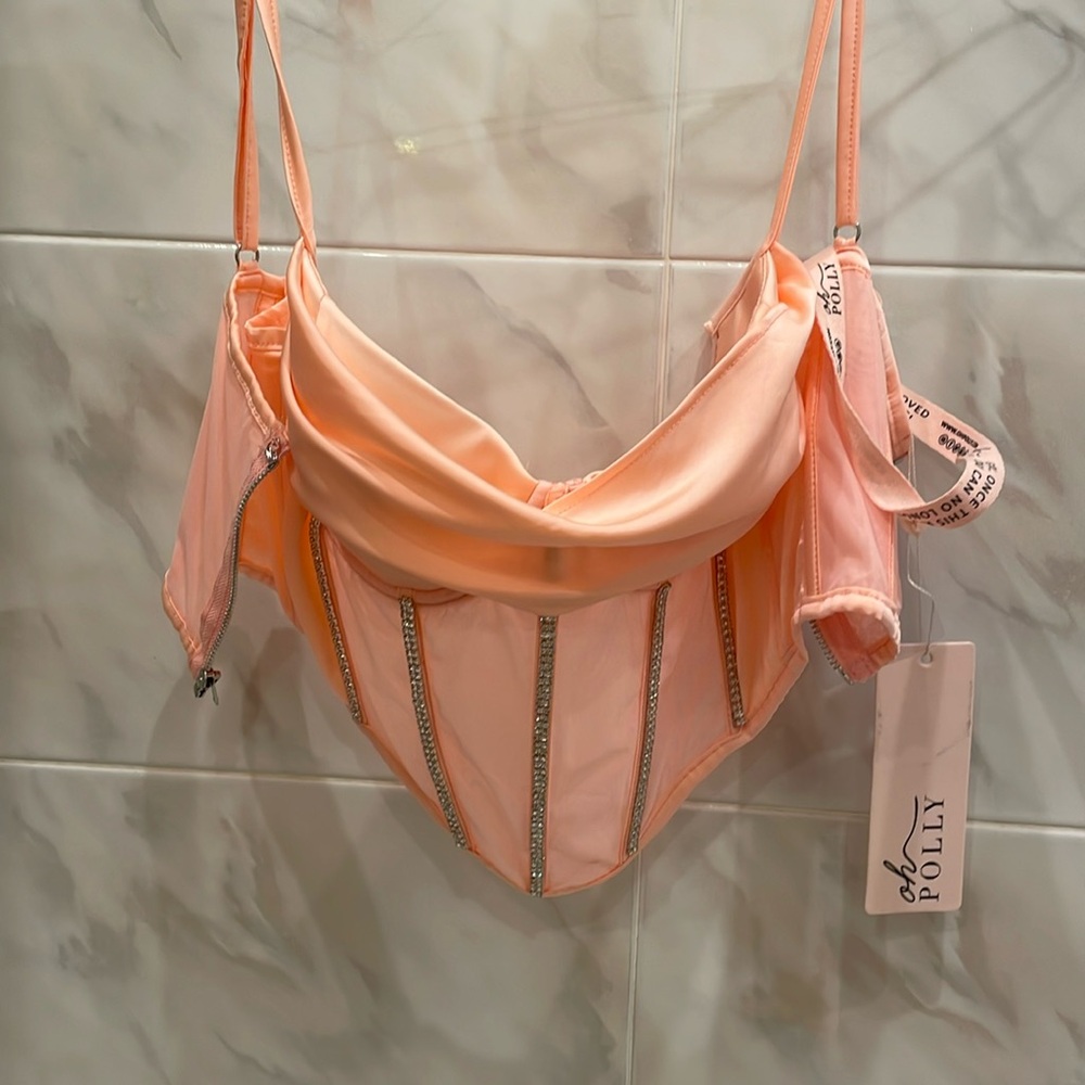 Oh Polly Rhinestone Corset Top | Color: Orange/Pink